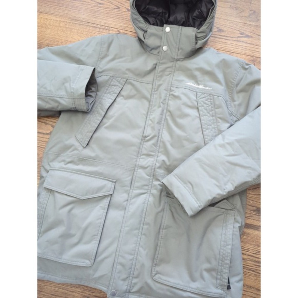 Eddie Bauer Down Jacket Parka Weatheredge Quilted Hooded Army‎ Green Sz XXL Barn
